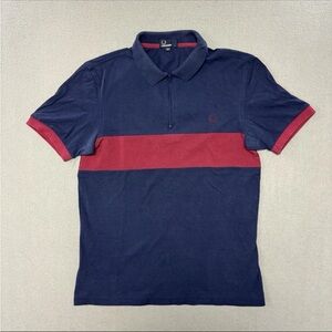 Fred Perry Polo Shirt Large Mens Navy Blue Short Sleeve Cotton Logo Collared Zip